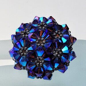 Blue Purple Bicone Crystals Ring Cluster Ring Glitter Beaded Stretch Ring